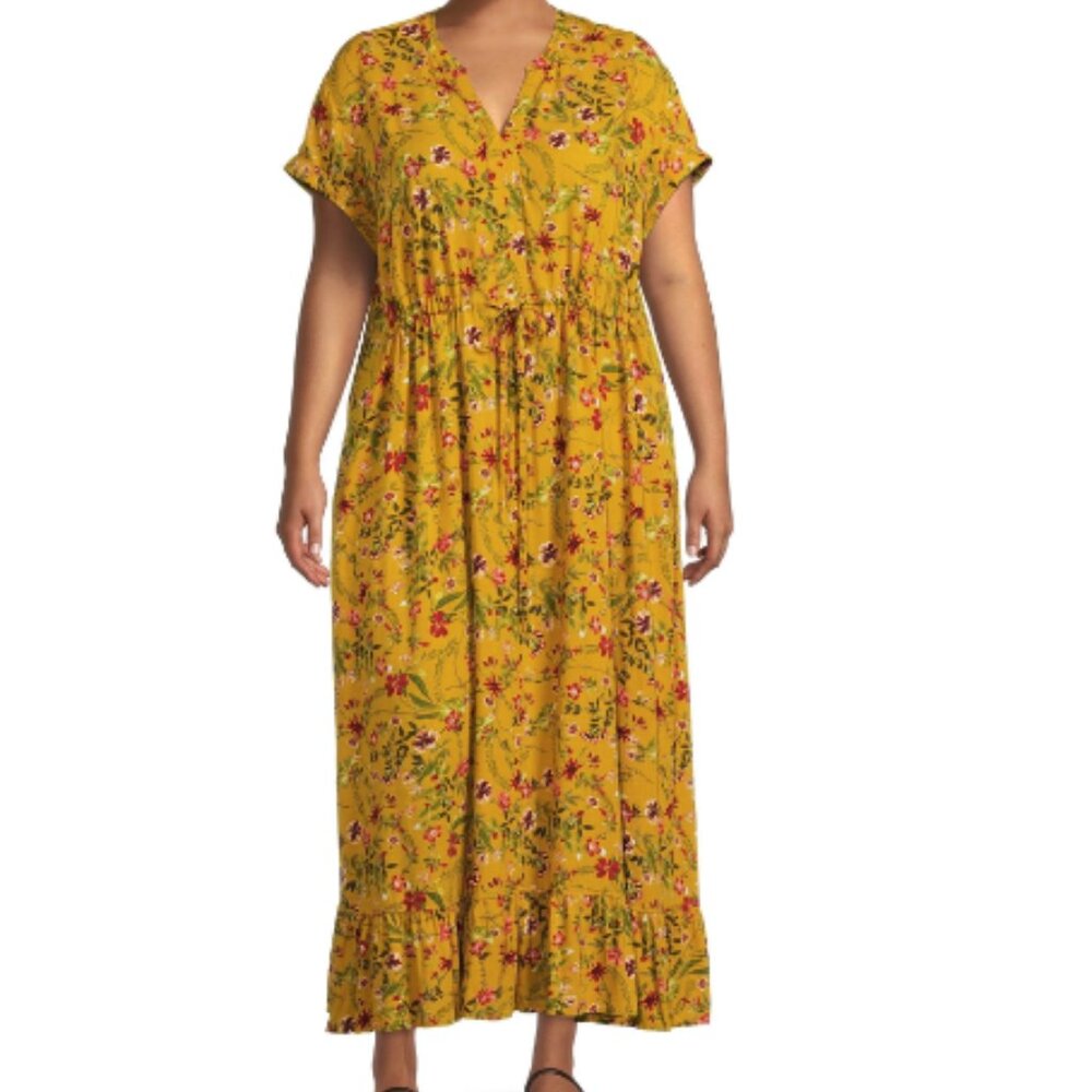 Terra & Sky Women's Plus Size Cap Sleeve Mandarin Collar Maxi Dress size 4x